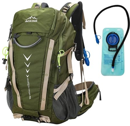 Aoking Sac à dos pour la randonnée/escalade,éléments standards :panneau en maille amovible,imperméable,sifflet SOS,housse de pluie,options :poche à eau 2 litres,sacs de couchage