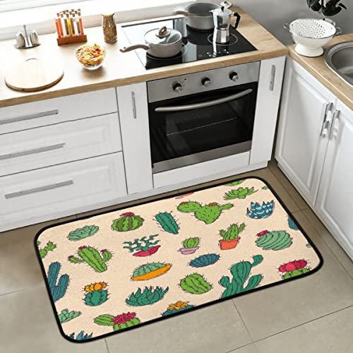 Mularoka Tappeto da cucina con fiori di cactus, antiscivolo, assorbente, imbottito, anti-fatica, lavabile, per la parte anteriore del lavandino, 50,8 x 99,1 cm