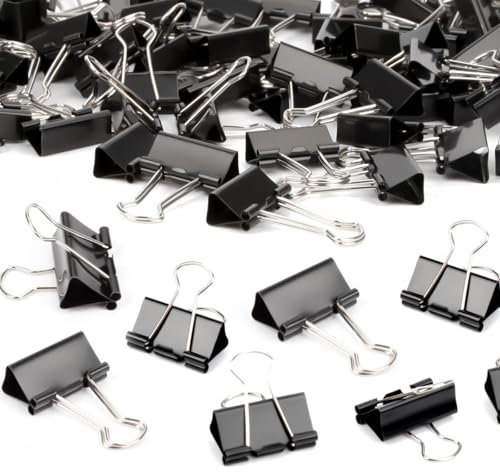 Ziamzra 90 Stück Foldback Klammern, 19MM Schwarz Büroklammern Klammern Metall Foldbackklammer Klein Mini Papierklammern Binder Clips Vielzweckklammern für Bürobedarf Papier Fotowand Notizen Heim Schul