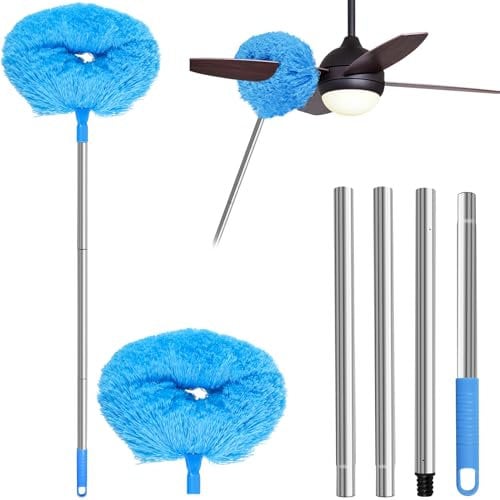 Ceiling Fan Cleaner Duster with 57 Inch Telescopic Handle Reusable Fibre Ceiling Fan Blade Cleaner with Removable Cleaning Head Hanging Ceiling Fan Cleaner for Cleaning Wall Furniture Door Window Top
