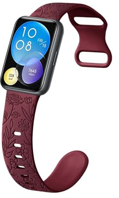 DINGK Silikon Armband Kompatibel mit Huawei Watch Fit 2 Armbänder, Weiches Sport Langlebig Floral Gravierte für Damen Ersatzarmband für Huawei Watch Fit 2 Uhrenarmband (5)