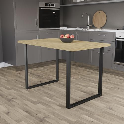 Vida Designs 4 Seater Dining Table With Black Metal U Shape Legs, Modern Kitchen Dining Room Furniture Unit, (Oak)