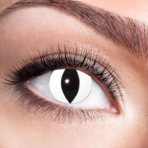 Kontaktlinsen weich inkl. 60 ml Kombilösung Kontaktlinsenreinigung mit Behälter Naturfarben Manga Cosplay Halloween Kostüm-Zubehör Fasching Karneval (Schwarz-Weiß - Black Cat)