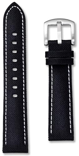 Segeltuch-Uhrenarmband – Premium-Nylon – 18 mm, 20 mm, 22 mm, 24 mm, schwarz, grau, weiß, blau, gelb, orange, rote Nähte, klassisches Ersatzband für nautisches Segeltuch, Federstege und Werkzeug im