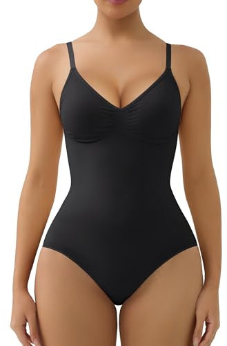 SHAPERX Body Reductor Mujer Sin Costuras Shapewear Bodysuit Control de Abdomen Faja Moldeadora con Copas Removibles, UK-SZ5433-Black-XS