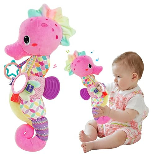 Baby Spielzeug 0 3 6 9 12 Monate Musikspielzeug, Montessori Sensorik Spielzeug Baby Geschenk Mädchen Junge mit Rassel Spiegel Beißring, Babyspielzeug Neugeborenen Geschenk, Tummy Time Babys Toys