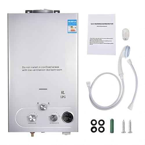Compact Gas Water Heater, 8L/min Instant LPG Water Heater, 16KW, for Showers Home Kitchen Indoor Pet Washing