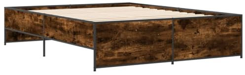 QJBSAVVA Marshmallow Bed Frame Betten Schlafzimmer Komplett Bodenbett - Bettgestell Räuchereiche 160x200 cm Holzwerkstoff und Metall für Gästezimmer Schlafzimmer Außenbereich Loft