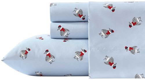 Nautica - Bettwäsche-Set für Doppelbett, gebürstetes Flanell-Bettwäsche-Set, weiche und gemütliche Heimdekoration, Öko-Tex-Zertifiziert (Pinguin Toss Blue, Twin)