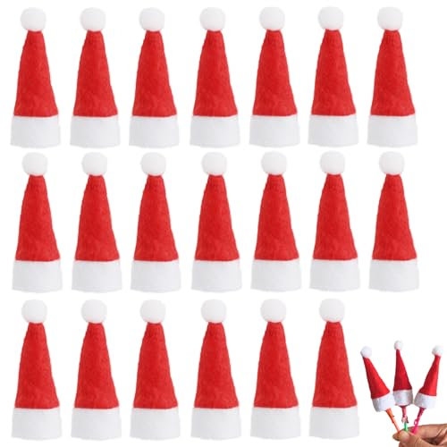 BYZANDQI Mini Weihnachtsmützen 20er Set, Kleine Nikolausmütze, Weihnachtsmann Mütze Santa Hut für Weinflaschen Weihnachtsdeko Tischdeko (4 * 7 cm)