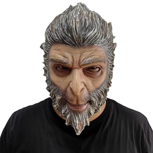MXJFYY Affenkönig Maske, Black Myth Wukong Latexmaske, Affenkönig Tiermaske für Halloween, Tiermaske Vollgesichts Kopfbedeckung, Halloween Maske Affenmaske Spiel Requisiten Cosplay (Retro)
