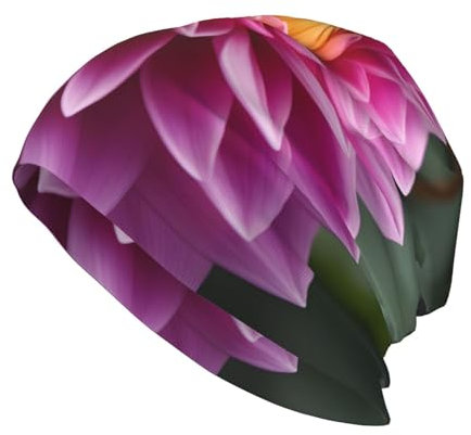 YYHWHJDE Modische Strickmütze für Erwachsene, lässige Mütze für den Alltag, Outdoor-Aktivitäten und Reisen, Dahlie, Blumendruck, Schwarz, Schwarz , Einheitsgröße