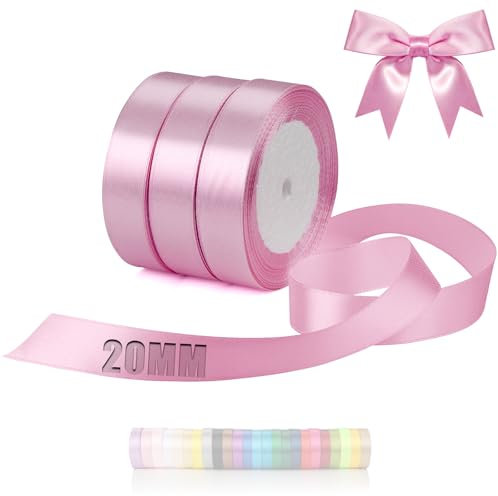 TXXATX 66m Schleifenband Rosa Satinband Deko Geschenkband Breit 20mm Geschenkbänder Rosa Ribbon Band Hochzeit Stoff Geschenk Band für Taufe Geburtstag Valentinstag Weihnachtstischdeko