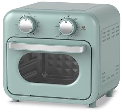 Empotec Friggitrice ad Aria Mini Vintage Forno 230 Gradi Cottura Timer Green Verde 10 LT Potenza 730-870W Voltaggio 220-240V Manopole Multifunzione