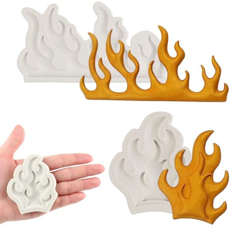LINGJIA 2 Stück Silikonform für Kuchen Dekoration Flamme Fondant Form, Kuchen Fondant Silikonform, Flamme 3D Dekoration, Schokoladenform, Lebensmittelqualität, für Kuchendekoration, Handwerk Machen