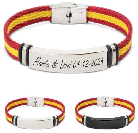 ibera gifts - Pulsera Hombre Personalizada en Acero Inoxidable, Pulseras Personalizadas con Nombre, Ajustable a Cualquier Muñeca, Pulsera Personalizada Mujer (España - Plateada)