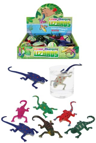 HENBRANDT 1 x Colour Changing Lizard 15cm - 6 Assorted Designs | 6 Assorted 15cm Colour-Changing Lizard Figures, Heat & Cold Water Sensitive Toys, Non-Toxic Party Bag Fillers