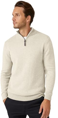 Maine Premium Pure Cotton Half Zip Funnel Jumper, M, Stone