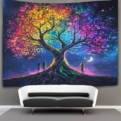 KWFYBEHZ Lebensbaum Wandteppich Wandtuch Wandbehang Tapestry Tapisserie Wanddekoration Bunt Wandkunst Wandtücher 70cmx100cm