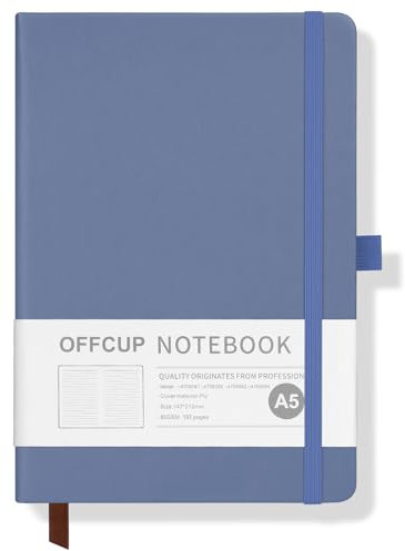 OFFCUP Taccuino A5 a Righe, Quaderno 192 Pagine, Quaderni con Copertina Rigida in PU Chiusura ad Elastico, Carta Spessa da 80 g/m², Diario per Ufficio Scuola Lavoro Scrittura Apprendimento Viaggi