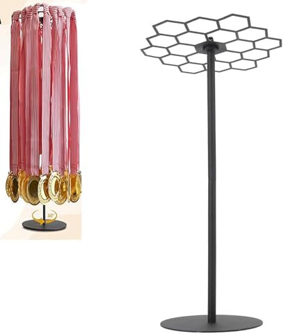 POTRUWE Espositore per Medaglie Girevole, Porta Medaglie da Tavolo per Premi Sportivi, Rastrelliera Regolabile per Pallacanestro, Corsa, Ginnastica, Medaglie di Gara di Calcio