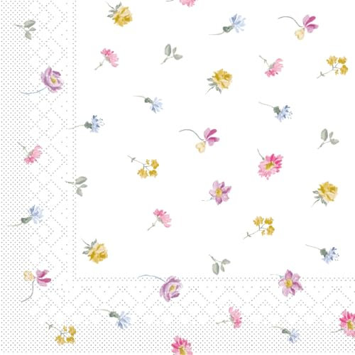 Mank Tissue Serviette Meggi, 3-lagig, 100 Stück – Fröhliches Blumenwiese Design für Frühling & Sommer, Perfekte Tischdekoration für Hochzeiten und Geburtstagsfeiern (33 x 33 cm, 1/4-Falz)