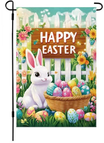 KUMSODE Easter Garden Flag, 45 x 30 cm Doppelseitig Ostern Flagge Ostern Deko Outdoor Osterhaus Flagge für die Außendekoration