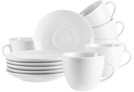 MÄSER, Série Barca, lot de tasses à café pour 6 personnes, tasses à café en porcelaine blanche, sobre, élégante, intemporelle, porcelaine, blanche