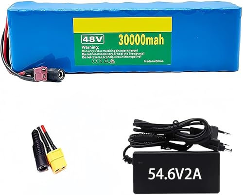Batterie de Vélo Électrique 48 V 30 Ah Batterie de Vélo Électrique Lithium-ION, Batterie de Vélo Électrique avec Chargeur 54,6 V 2 A pour Moteur de Vélo Électrique 1000-500 W 48V/30Ah,XT60