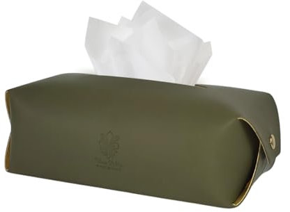 VeraPelle™ dekorative Echtleder Taschentücher Box, handgefertigt Tissue Box, Made in Italy, perfekte Taschentuchbox für Badezimmer, Küche, Büro, Praxis und Wohnzimmer (Olive)