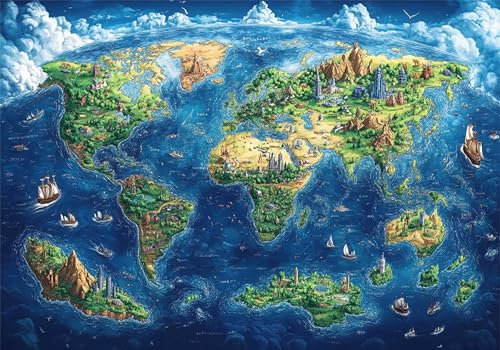 World Map Jigsaw Puzzles for Adults 5000 Piece Impossible Puzzle for Adults IQ Game Games Challenging Blue Jigsaws 5000 Pieces Toy for Women Men Gifts Home Beautiful Decoration Personalised P-787