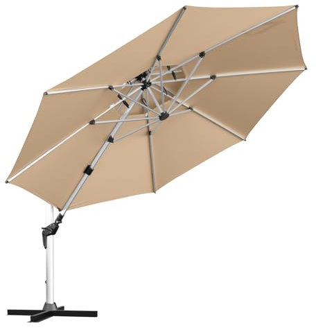 Aluminium Ampelschirm 4m Sonnenschirm - mit Kurbelsystem - Drehbar, Neigbar, Kippbar - Marktschirm, Gartenschirm - Farbe Dark Natural