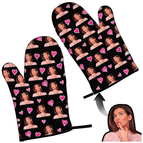Guanti da Forno Personalizzati, LucBuy Set di Guanti da Cucina e Presine con Foto Personalizzate, Regali Divertenti, Stampa Completa, Accessori da Forno Resistenti al Calore per Barbecue (A1)