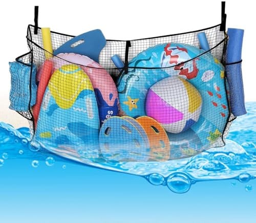 Pool Floats Storage Bag, Foldable Swimming Pool Hanging Mesh Organizer, Portable Toy Organizer, Storage Net, for Inflatables Beach Backyard Camping, 59x11.8x33.5 inches