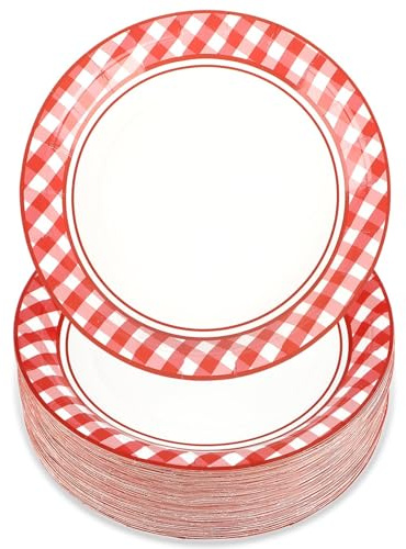 ktxaby 100 Pcs Red and White Checkered Plates,Disposable 7 Inch Plaid Paper Dessert Plates,Dinnerware for Camp Barbecues,Bachelorette,Birthday Party Supplies,Serves 100 Guests
