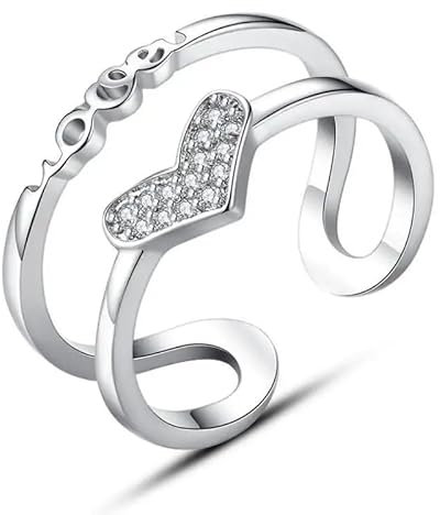 Vipfashion797 Herzring mit Zirkonia & Love-Schriftzug – Silber 925 – Verstellbar