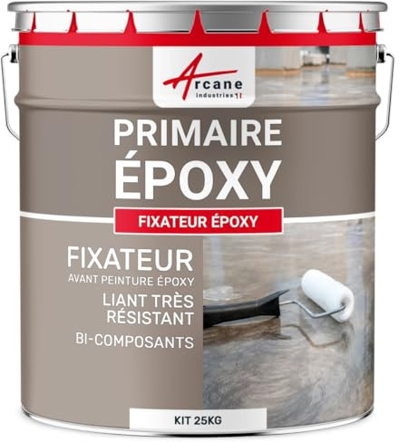 Primaire et Fixateur Résine Epoxy Transparent Béton Pierre Bois 25 kg | Primaire Transparent Intérieur et Extérieur, Sols, Adhère sur Carrelage, Béton, Bois et Ciment - Arcane Industries