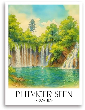 favplace Poster mit Städtemotiv Plitvicer Seen Kroatien Premium Kunstdruck - Stadtposter bzw. Reiseposter DIN A4 bis A1 - Leinwand Städtposter - Wandbild A3