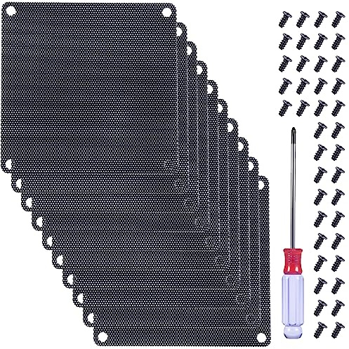 HAAMNING7 120mm x 120mm Fan Dust Filter, 120mm PVC Black PC Cooler Dustproof Case Cover Computer Mesh, Fan Dustproof Case Cover for Computer Cooler Fan, Black, With Screws, Screwdriver (10 Pcs)
