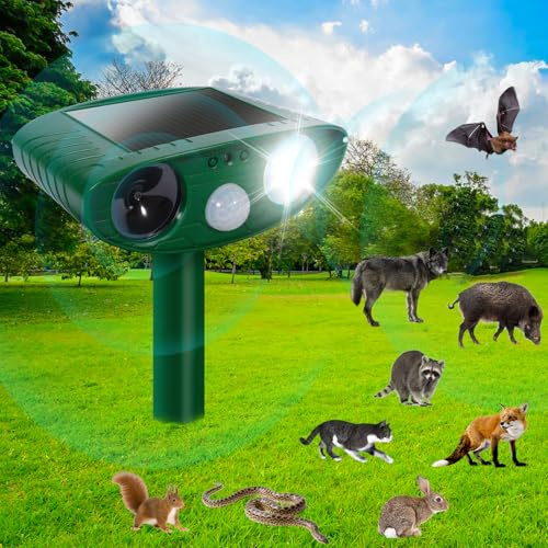 PQETBV Dissuasore Gatti, Repellente per Volpi Ultrasonico Solare con Luce LED, 8m 120° Dissuasori per Piccioni Giardino IPX4 Impermeabile per Gatti Martore Volpi Cani Procioni (511B)