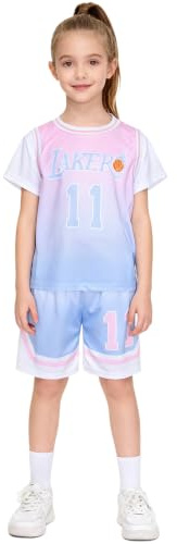 Mufeng Maillot de Basketball Enfant Fille 2 Pièces Ensemble Basket Jersey T-Shirt et Shorts Tenue de Sport Entraînement