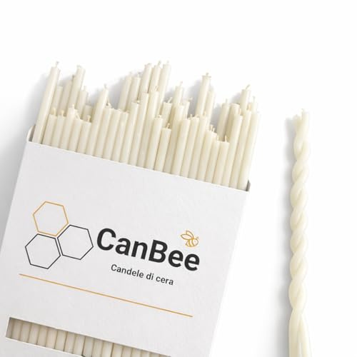 50 Velas Finas Blancas de Cera de Abeja 100% Natural – 18 cm x Ø 6 mm – Mecha de Algodón – Sin Humo – Combustión Aprox. 60 Min – Para Meditación, Yoga, Relax y Altar – CanBee