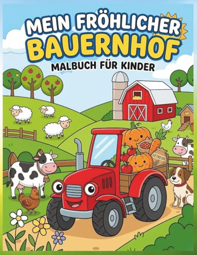 Mein frölicher Bauernhof: Malbuch für Kinder ab 3 Jahren: Lustige Bauernhoftiere und Traktoren zum Ausmalen