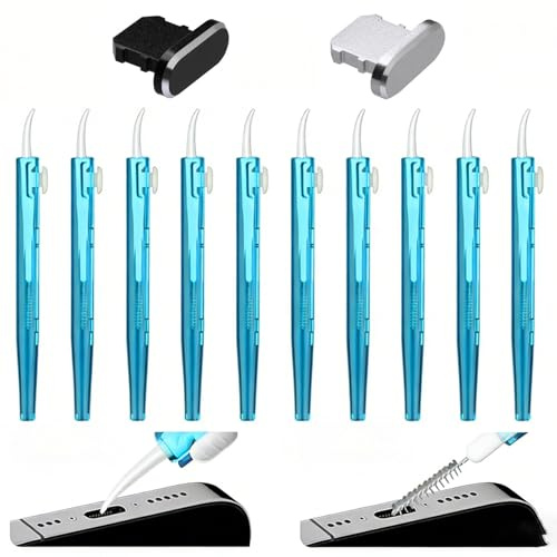 12PCS Phone Cleaning Kit, Charging Port Cleaning Kit Double Ended Brush Hook, Charging Head Anti Blocking Device, Phone Cleaner Used for Most Mobile Phone Head Phone Chargers and Speakers (Blue)