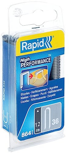 Rapid Tackerklammern Typ 36, 12mm Klammern, 864 Stk., mit runden Rücken für kabel bis zu 6mm
