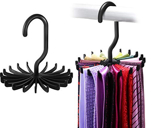 2 Stück IPOW 360 Grad drehbar Twirl Krawatte Rack verstellbar Krawatte Gürtel Schal Aufhänger Halter Haken Bindungen Schal für Closet Organizer Storage, plastik, schwarz, 4.4L x 4.4W x 4.3H