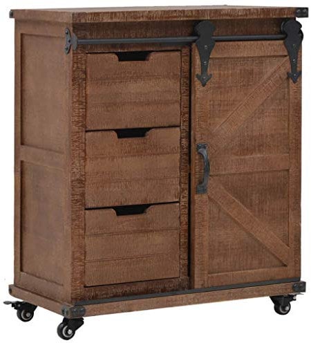 Festnight Aufbewahrungsschrank | Vintage Sideboard | Industrial Kommode | Beistellschrank mit Rollen | Holz Schubkastenkommode | Braun Massives Tannenholz und Stahl 64x33,5x75 cm