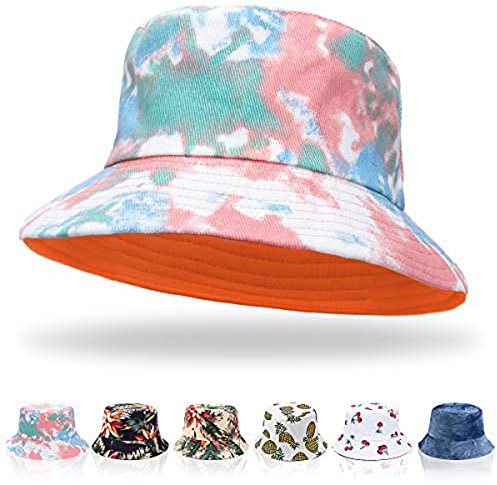 Keho Bucket Hats Women - Reversible Cotton Summer Beach Sun Hats Foldable Fisherman Hat for Travel Beach Hiking UK Pink Green