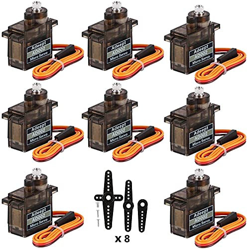 Adeept Lot de 4 Micro-servomoteurs AD002 9G en métal pour Bricolage de Voiture, Robot, Bras robotique, STEM, Raspberry Pi, Arduino Projet, hélicoptère, Avion, Bateau