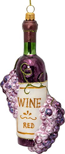 SIKORA BS745 Rotwein Weinflasche mit Trauben Henkeln Christbaumschmuck Glas Figur Weihnachtsbaum Anhänger - Premium Line